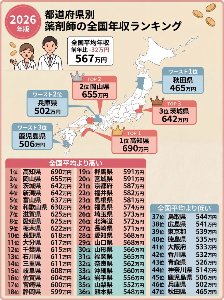 2026年版薬剤師の全国年収ランキング