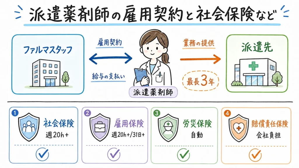 派遣薬剤師の雇用契約と社会保険など