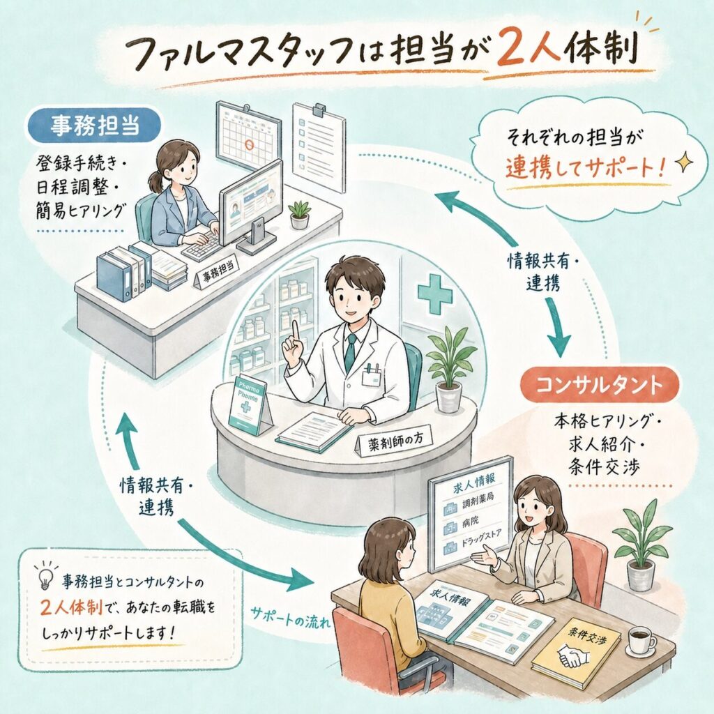 ファルマスタッフは担当が2人体制